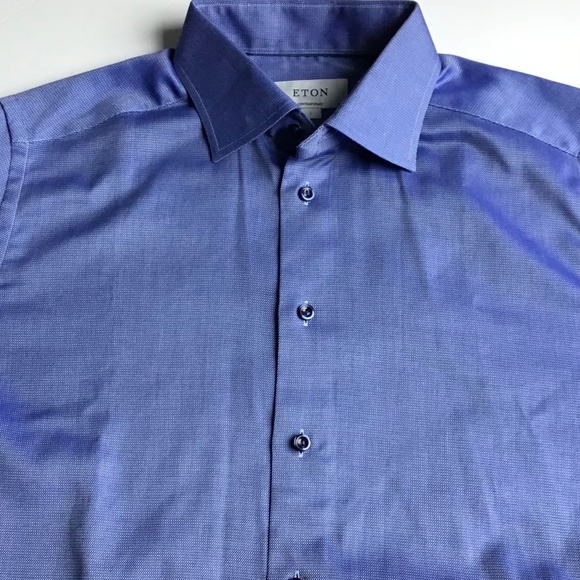 ETON  nice shade of   blue dress cotton shirt Sz 16 made in Romania  🇷🇴 - Picture 9 of 10